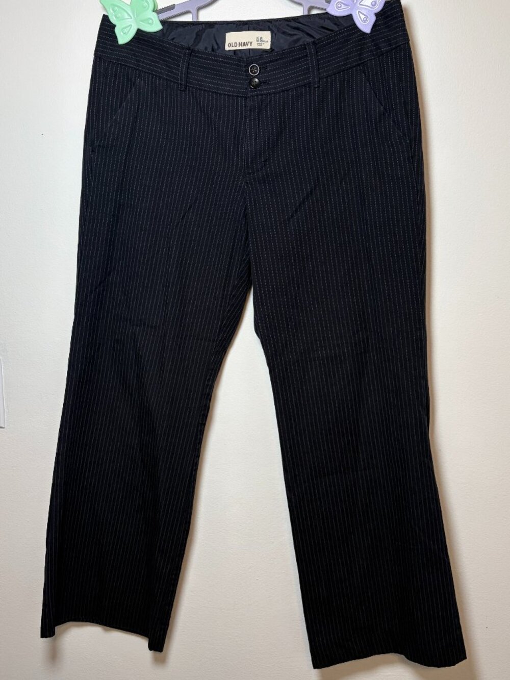 Old Navy Grunge Black Pinstripe 100% Cotton Low Mid Rise Dress Pants Trousers 8